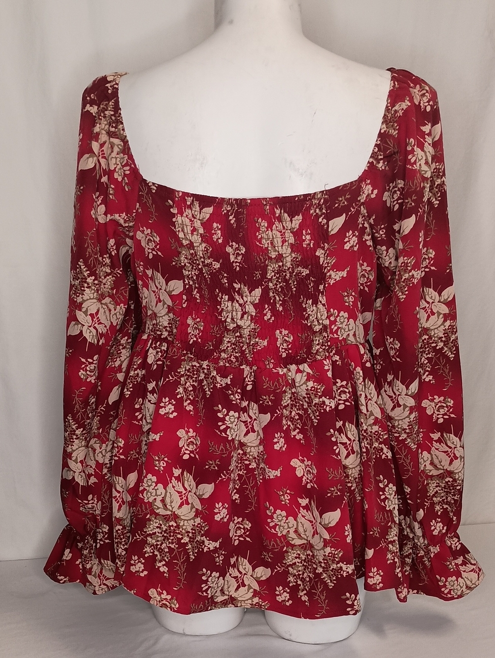 Women's Size 1X Floral Print Blouse Red  Fall Autumn - Picture 4 of 8